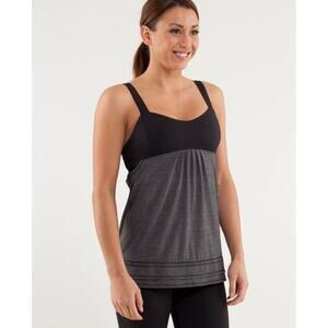 LULULEMON No Limit Run Back On Track Black Gray Wide Strap Tank Top Size 12